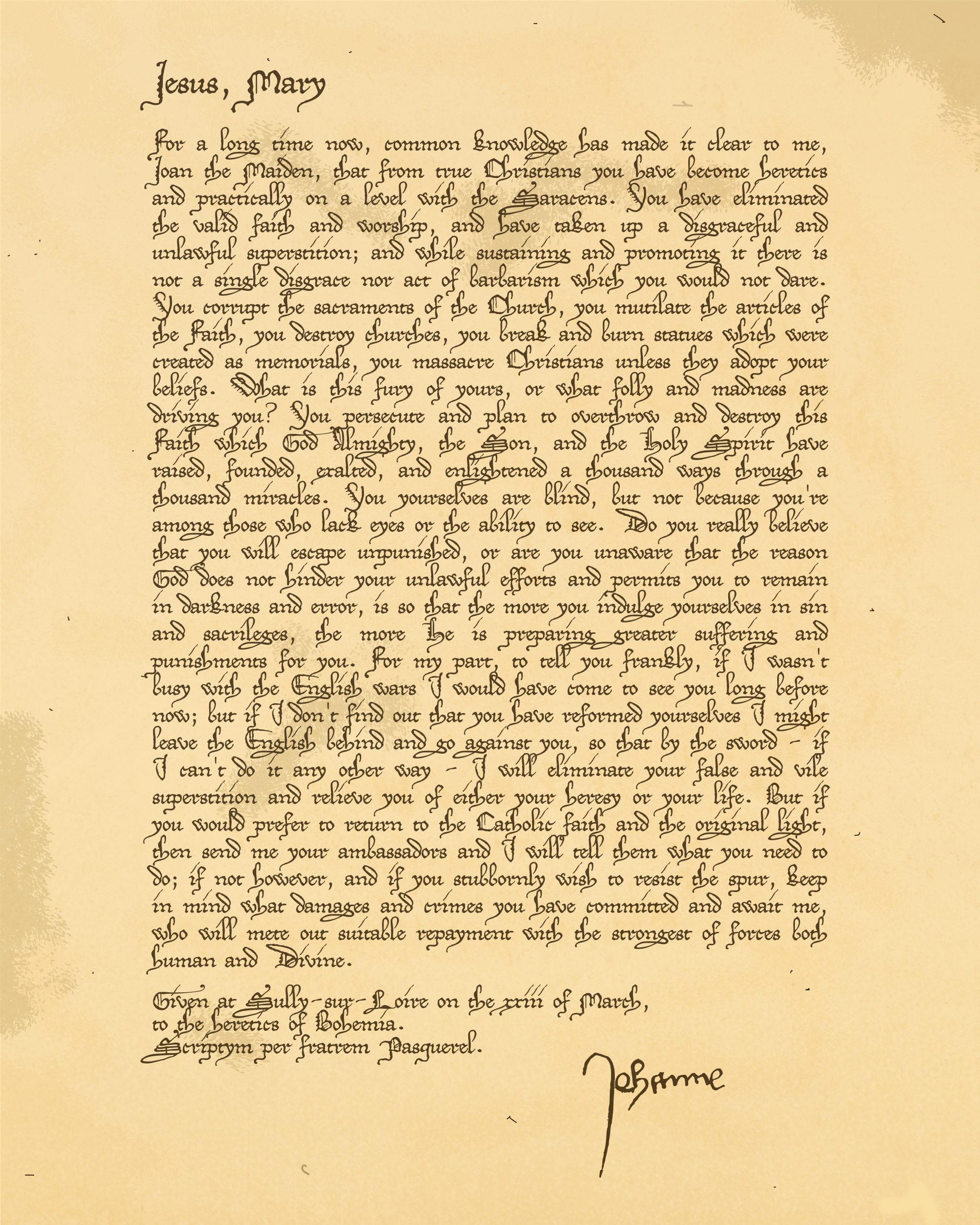 LETTERA GIOVANNA D ARCO HUSSITI